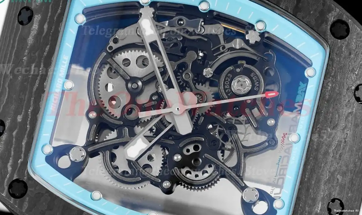 Strap White On Skeleton NTPT Dial Blue BBRF Rubber RM055 Real RMUL2 0417